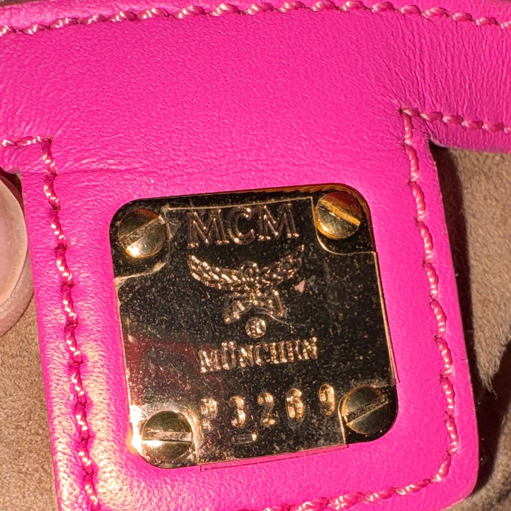 MCM White Satchel with Pink Handles and Multicolor Stripe - Picture 9 of 10